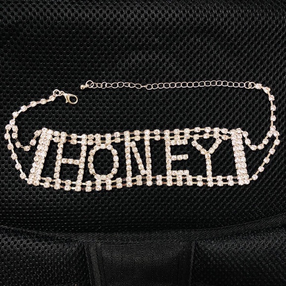 Blinged Sparkle Glam HONEY letter alphabet Rhinstones Crystal choker necklace - Picture 3 of 3